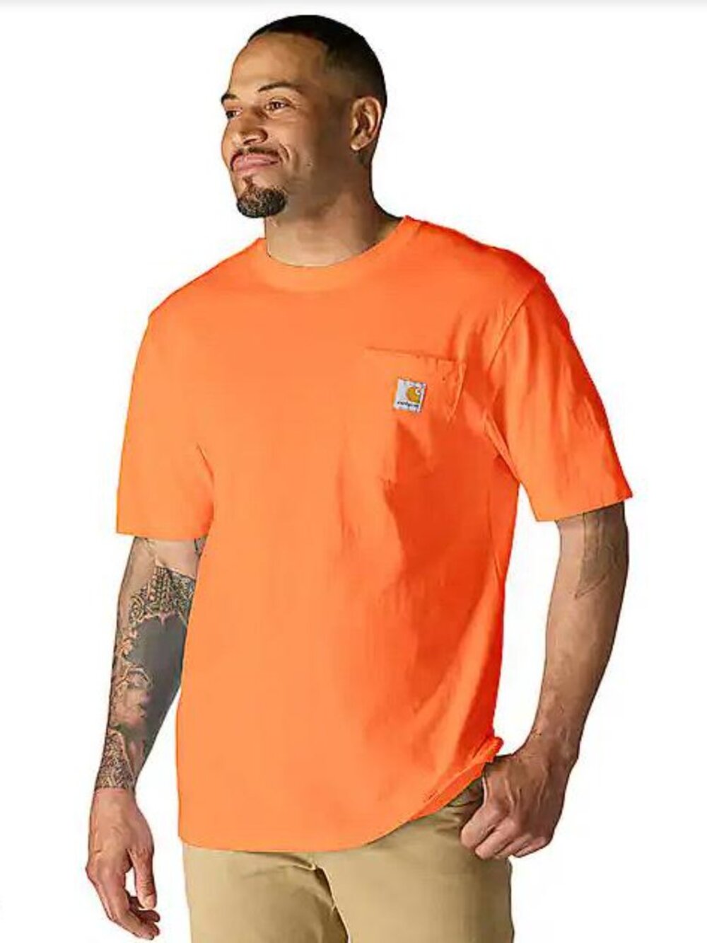 CARHARTT Men's Iconic K87 Loose Fit Heavyweight Pocket T-Shirt Sz S Brite Orange